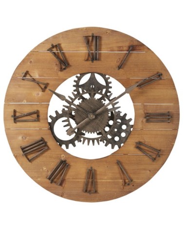 Horloge à rouages en sapin et métal noir D89