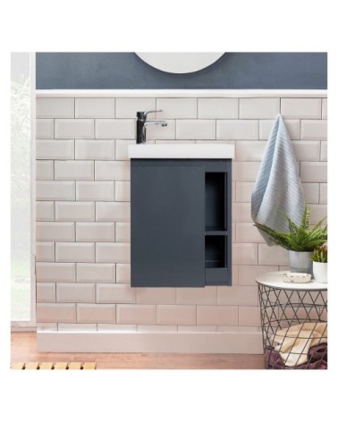 Meuble lave-mains gris vasque blanche