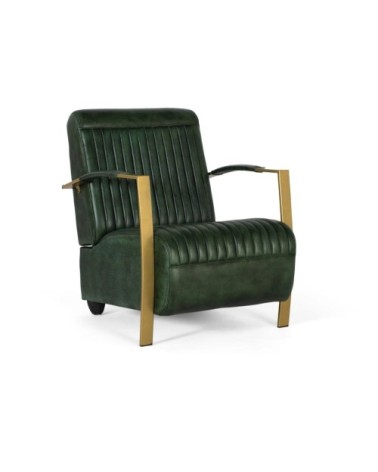 Fauteuil recouvert de cuir naturel avec structure en métal doré
