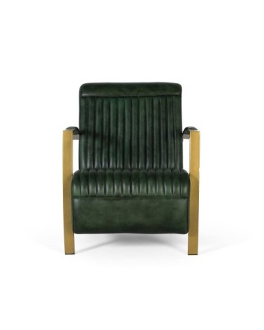 Fauteuil recouvert de cuir naturel avec structure en métal doré