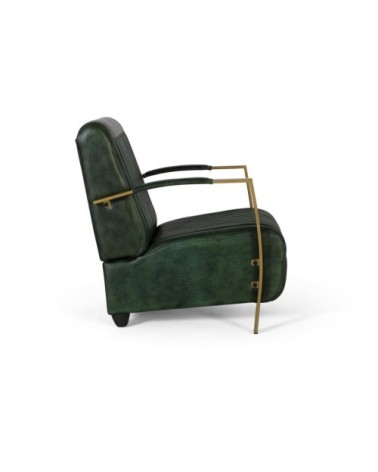 Fauteuil recouvert de cuir naturel avec structure en métal doré