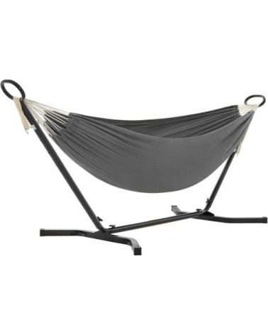 Hamac double avec support pour patio et jardin noir et gris