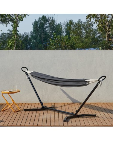 Hamac double avec support pour patio et jardin noir et gris