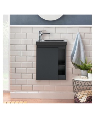 Meuble lave-mains noir vasque noire