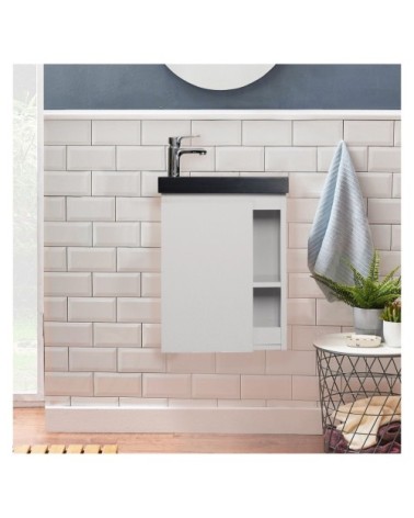 Meuble lave-mains blanc vasque noire