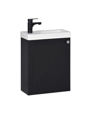 Ensemble meuble lave-mains noir carbone  avec robinet noir