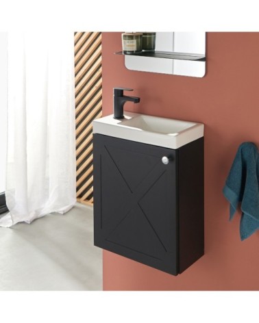 Ensemble meuble lave-mains noir carbone  avec robinet noir