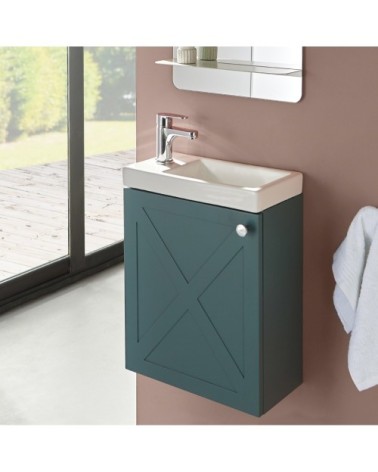 Ensemble meuble lave-mains vert de gris  avec robinet chromé