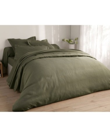 Housse de couette 240x260 verte en lin lavé