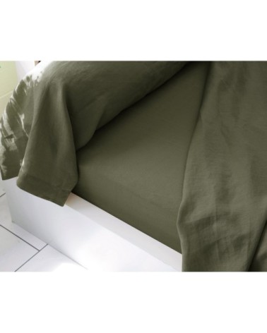 Housse de couette 240x260 verte en lin lavé