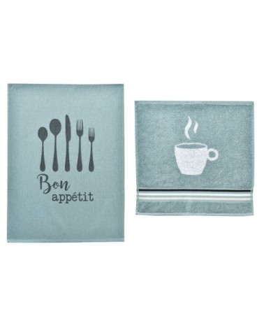 Lot de 6 torchons et essuie-mains bleu en coton 50x70