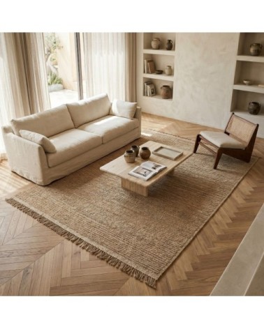 Tapis en jute naturel artisanal beige avec franges 160x230