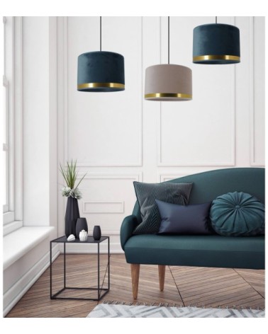 Suspension cylindre en velours bleu D29cm
