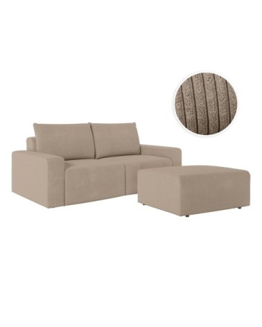 Pack - canapé droit fixe 2 places avec pouf en velours côtelé - taupe