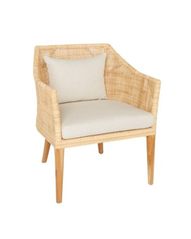 Fauteuil en teck et cannage beige