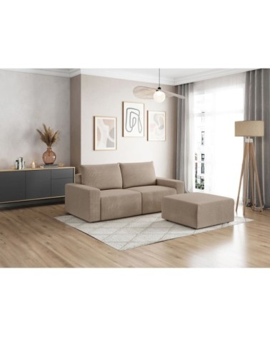 Pack - canapé droit fixe 2 places avec pouf en velours côtelé - taupe