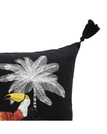 Housse de coussin aux impressions exotiques coton noir 40x40cm