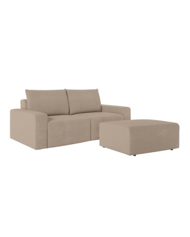 Pack - canapé droit fixe 2 places avec pouf en velours côtelé - taupe