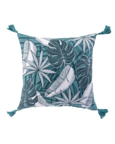 Housse de coussin imprimée exotique coton bleu 40x40cm