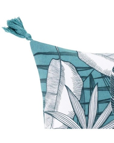 Housse de coussin imprimée exotique coton bleu 40x40cm