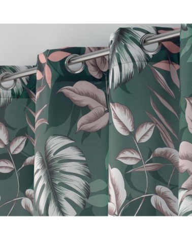 Rideau imprimé feuillage polyester kaki 260 x 140