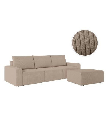 Pack - canapé droit fixe 3 places avec pouf en velours côtelé - taupe
