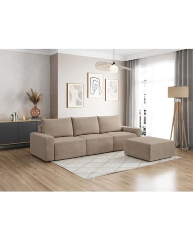 Pack - canapé droit fixe 3 places avec pouf en velours côtelé - taupe