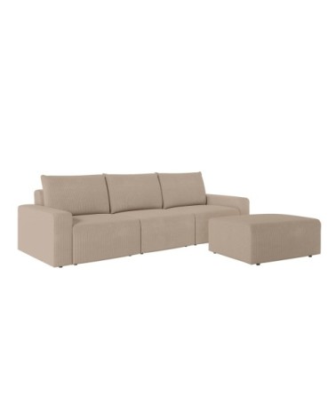 Pack - canapé droit fixe 3 places avec pouf en velours côtelé - taupe