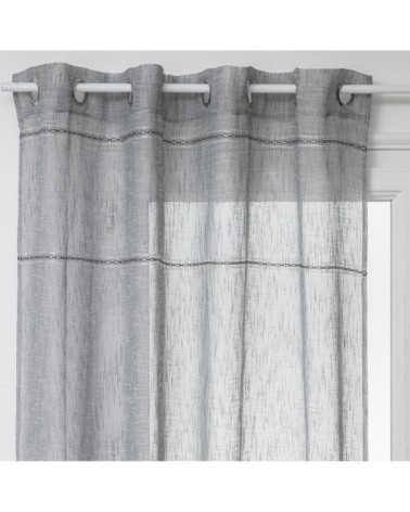 Voilage avec lignes ajourées polyester gris 240 x 140