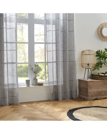 Voilage avec lignes ajourées polyester gris 240 x 140