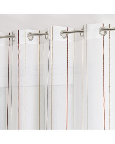 Voilage fantaisie à rayures polyester terracotta 240 x 140