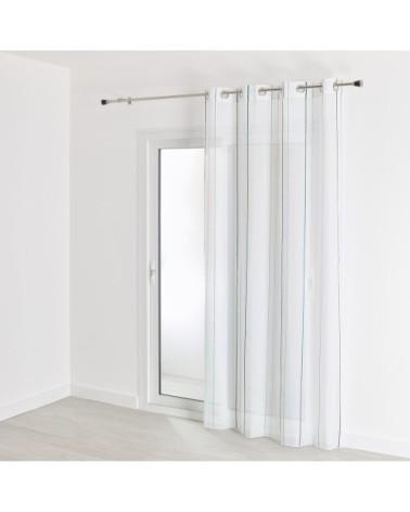 Voilage fantaisie à rayures polyester pétrole 240 x 140