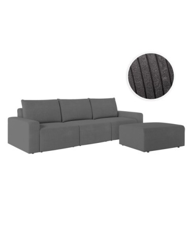 Pack - canapé droit fixe 3 places avec pouf en velours côtelé - gris