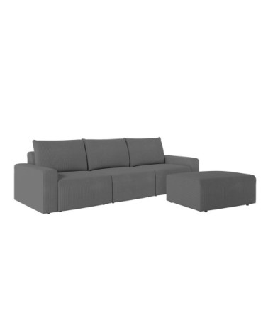 Pack - canapé droit fixe 3 places avec pouf en velours côtelé - gris