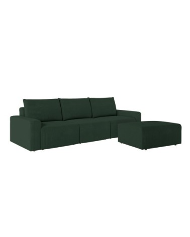 Pack - canapé droit fixe 3 places et pouf en velours côtelé vert foncé