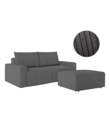 Pack - canapé droit fixe 2 places avec pouf en velours côtelé - gris