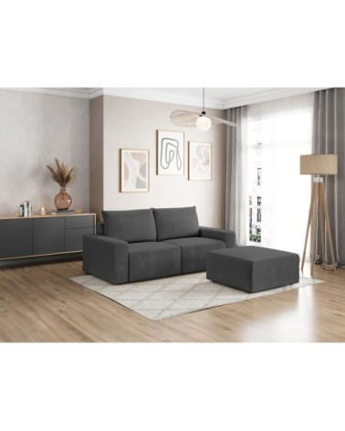 Pack - canapé droit fixe 2 places avec pouf en velours côtelé - gris