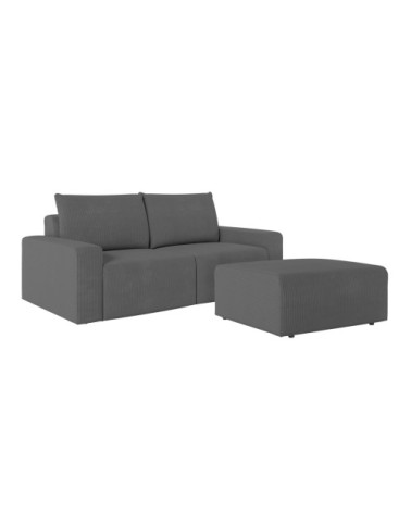 Pack - canapé droit fixe 2 places avec pouf en velours côtelé - gris
