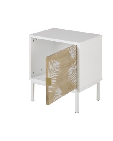 Table de chevet 1 porte réversible bicolore motif végétal blanc