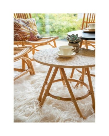 Table basse en rotin gigogne marron
