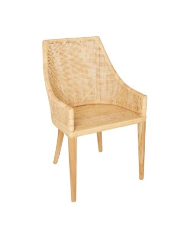 Fauteuil de table en cannage marron clair