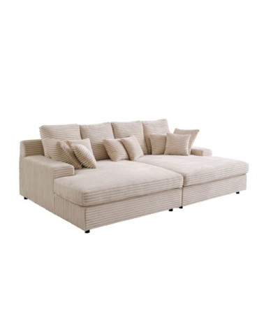 Canapé droit 4 places avec double méridienne, velours côtelé - beige