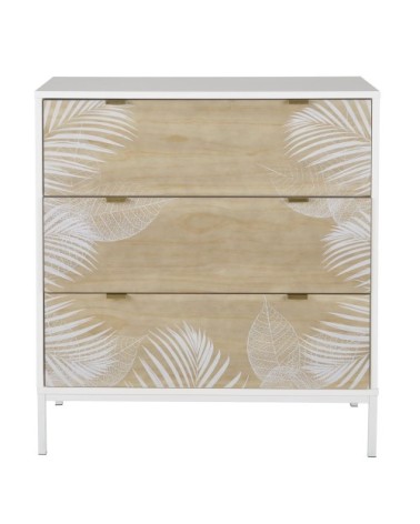 Commode 3 tiroirs bicolore motif végétal blanc