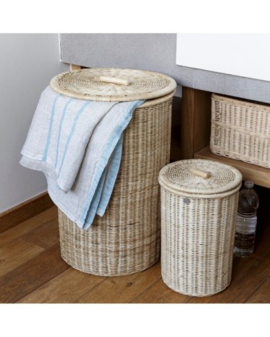 Set de paniers à linge ronds en rotin beige clair