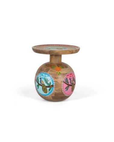 Table d'appoint en bois de manguier et détails peints à la main