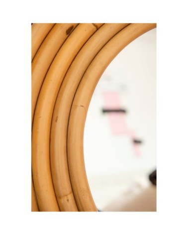 Miroir rond en rotin en rotin D70 beige foncé