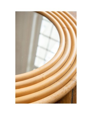 Miroir rond en rotin en rotin D70 beige foncé