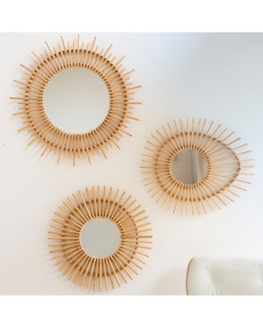 Miroir en rotin vintage D80 beige