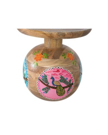 Table d'appoint en bois de manguier et détails peints à la main