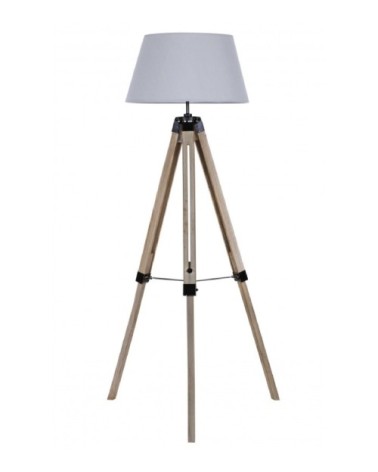 Lampadaire trépied bois abat-jour gris clair H144cm